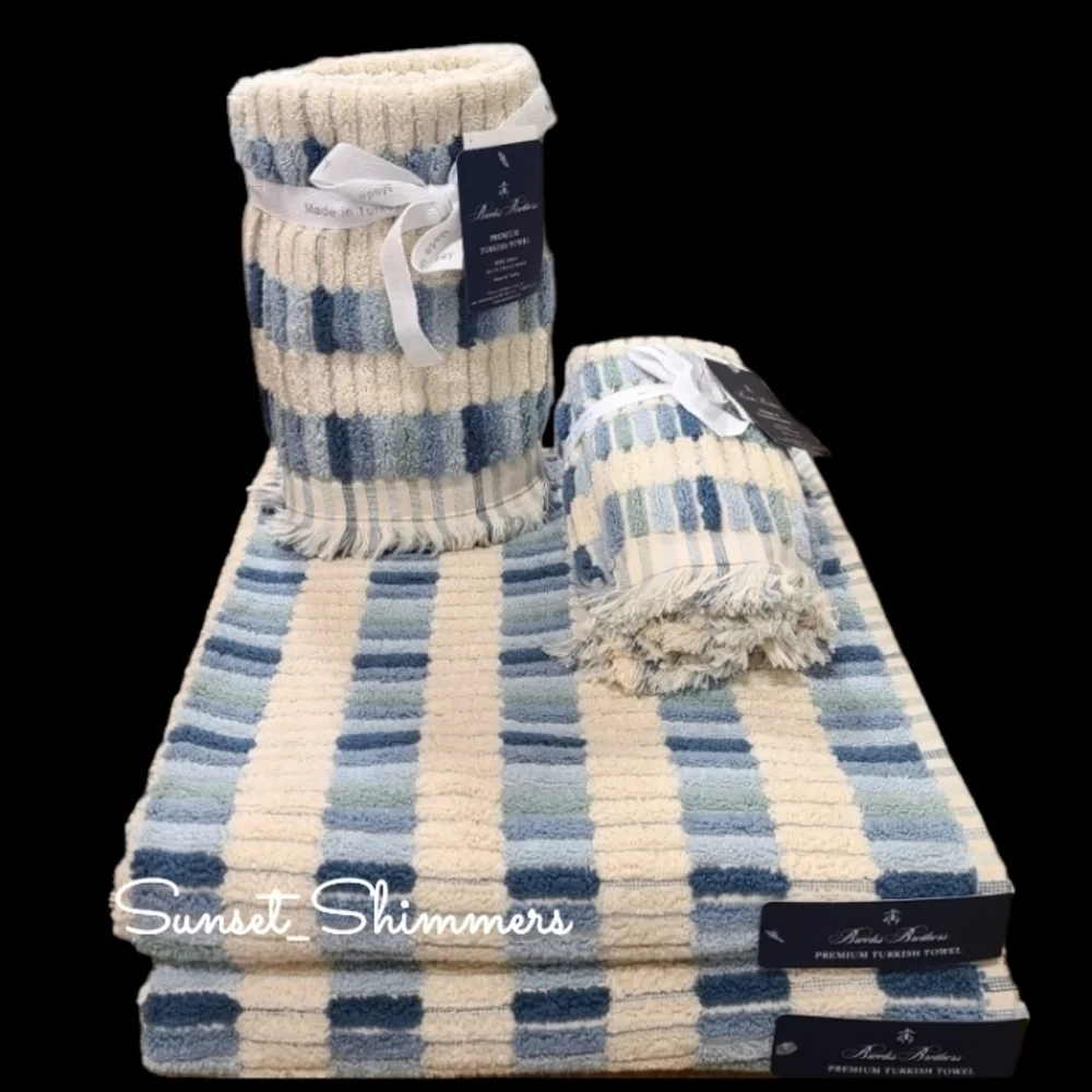 6pc BROOKS BROTHERS Blue Ombre Mosaic Tile THICK PLUSH Luxury TURKISH Towel Set